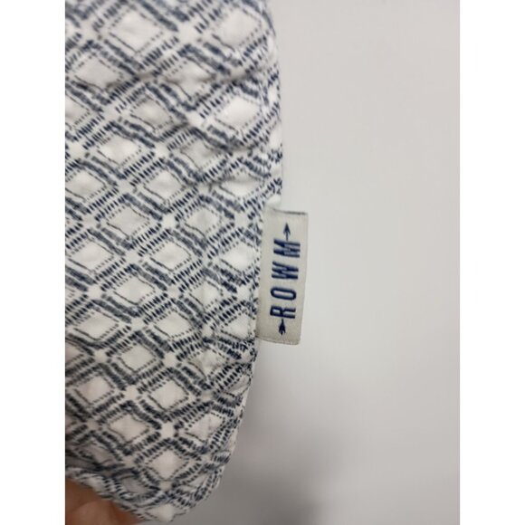 ROWM Mens Button Up Shirt Large White Gray Printed Textured Short Sleeve Preppy - Picture 6 of 10